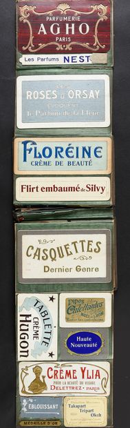  Reference album of labels and panels in stamped and thermoformed cardboard from...