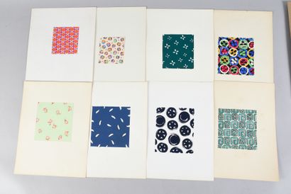 null Set of fabric models for fashion, circa 1950-1970, gouache and ink on paper;...