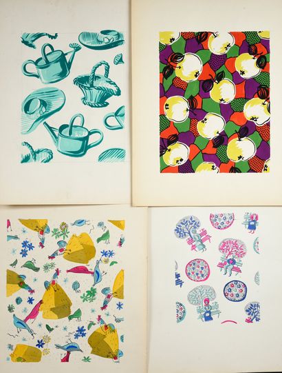 null Set of fabric models for fashion,1950-1970 approximately, gouache and ink on...