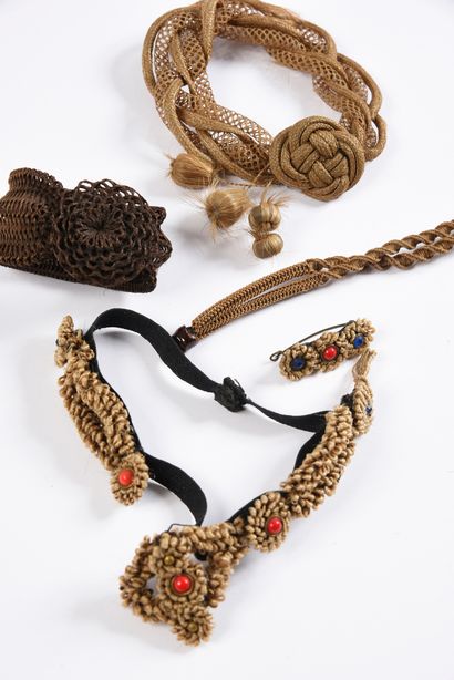 null Two bracelets made of braided hair, late 19th and early 20th century, brown...