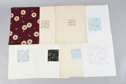 null Set of fabric models for fashion, 1950-1970 approximately, gouache and ink on...