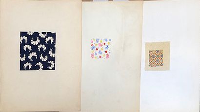  Set of fabric models for fashion, approx. 1940-1970, gouache on paper; small flower...