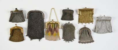 null Set of nine small metal mesh coin purses, late 19th and early 20th century,...