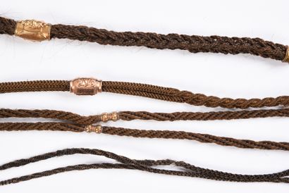null Four jewels made of braided hair, second half of the 19th century, chestnut...