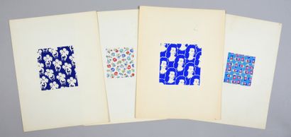 null Set of fabric models for fashion, approx. 1940-1970, gouache on paper; small...