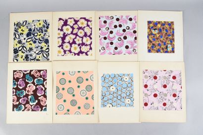 null Set of fabric models for fashion, 1950-1970, gouache and ink on paper; beautiful...