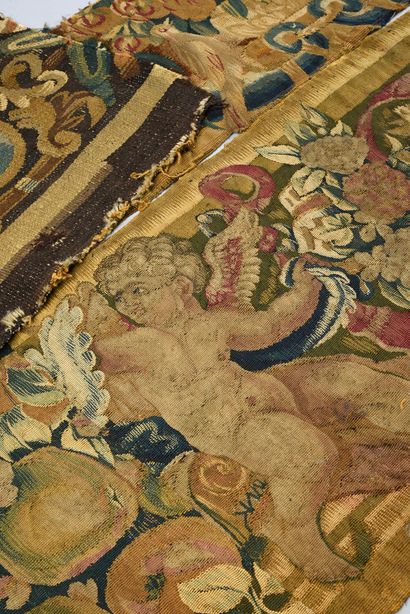 null Panel in metallic embroidery, Renaissance period, embroidered crimson silk velvet...
