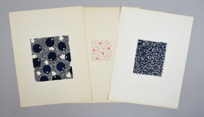null Set of fabric models for fashion, ca. 1940-1970, gouache and ink on paper; small...