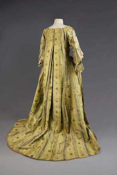 null French-style dress coat, circa 1760-1770, dress coat made of polychrome silk-fashioned...