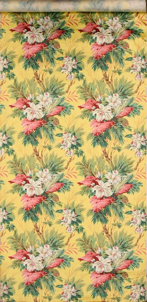 null Printed satin film, circa 1960, beautiful print on cotton in about fifteen colours;...