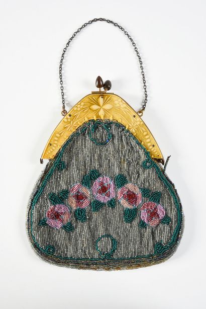 null Evening reticle in beaded embroidery, circa 1930, pocket embroidered with multicoloured...