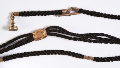 null Three watch chains made of braided hair, 19th century, braided brown and black...