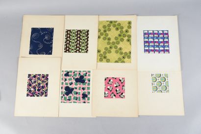 null Set of fabric models for fashion, 1950-1970, gouache and ink on paper; geometric...
