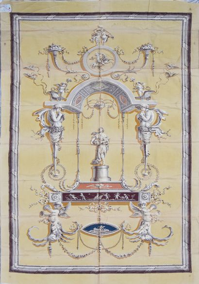  Panneau de tenture en toile imprimée, style Louis XVI, vers 1930, impression en...