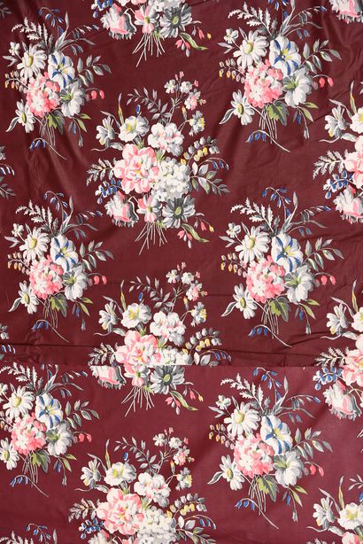 null Printed percale meter, circa 1950-1960, printed on cotton; decoration with bouquets...