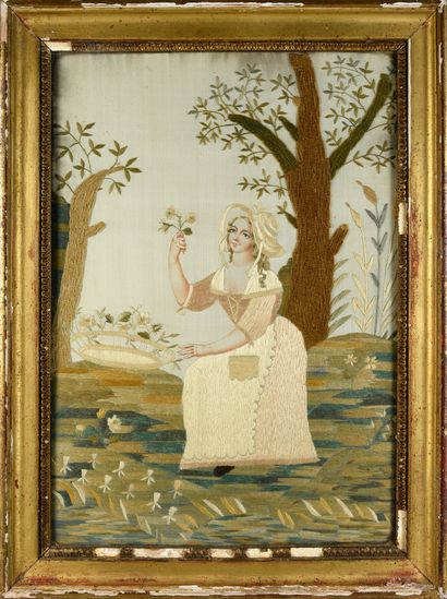 Gardener and planter, pair of embroideries,...