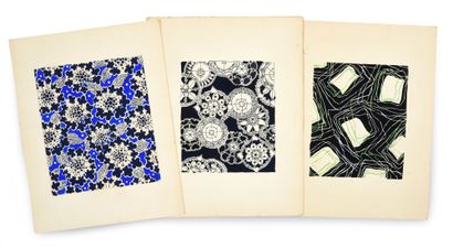 null Set of fabric models for fashion, ca. 1940-1970, gouache and ink on paper; small...