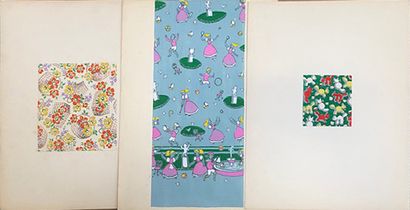 null Set of fabric models for fashion, 1950-1970 approx., gouache on paper; mainly...