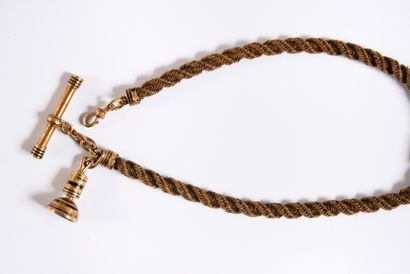 null Watch chain made of braided hair, circa 1850, twist of brown hair, loop and...