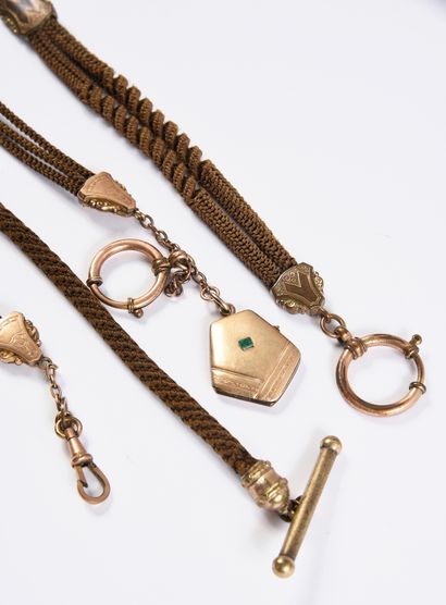 null Four watch chains made of braided hair, 19th and early 20th century, chestnut...