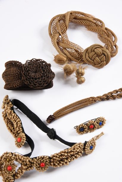 null Two bracelets made of braided hair, late 19th and early 20th century, brown...