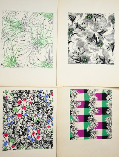 null Set of fabric models for fashion,1950-1970 approx., gouache and ink on paper;...