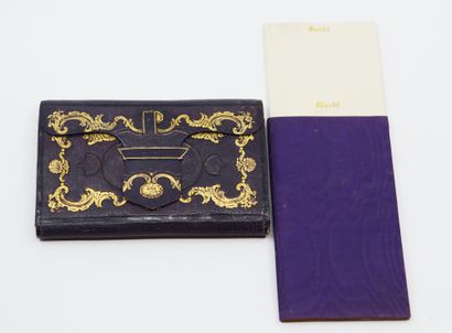 null Notebook case, mid-19th century, pocket in plum basane with gold embossed rocaille...