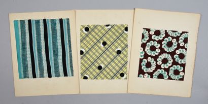  Set of fabric models for fashion, approx. 1940-1970, gouache on paper; small flower...