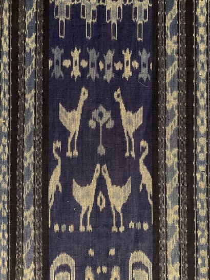 null Two Sarong or men's shawls, Indonesia, ikat cotton; one predominantly blue with...