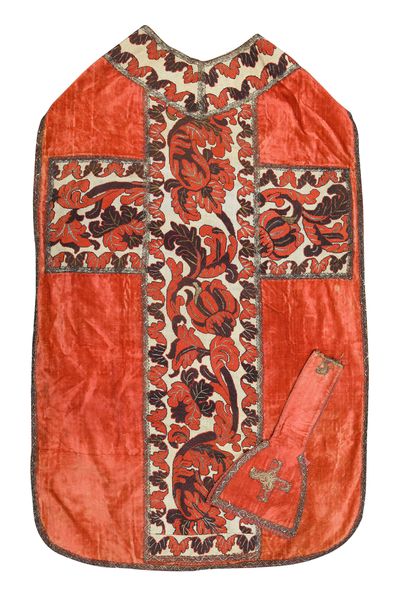 null Chasuble embroidered with counted stitches, Regency period, velvet with curly...