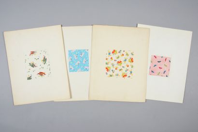  Ensemble de maquettes d'étoffes pour la mode, 1950-1970 environ, gouache sur papier ;...
