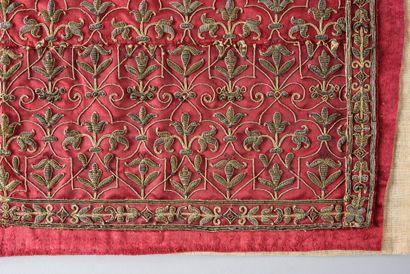 null Two embroidered dress facings, Italy or France, early 17th century, red silk...