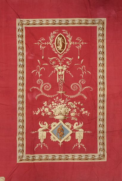 null Printed canvas curtain panel, Louis XVI style, circa 1930, board print in sepia...