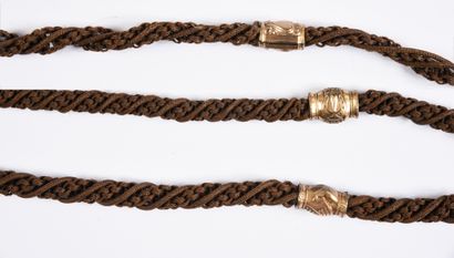 null Three watch chains made of braided hair, second half of the 19th century, braids...