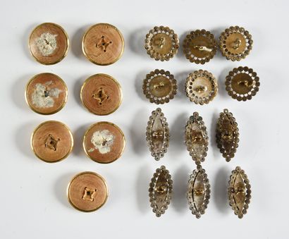null Three sets of six buttons, 18th and 19th centuries, one set of gilt metal embossed...