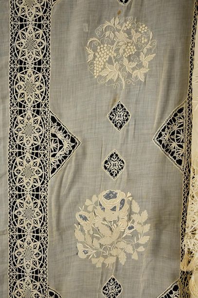 null Large panel, Touraine embroidery and lace, early 20th century.
Large ivory-coloured...