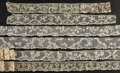 null Six bordures, Alençon, aiguille, vers 1750-70.
En lin couleur ivoire, finement...