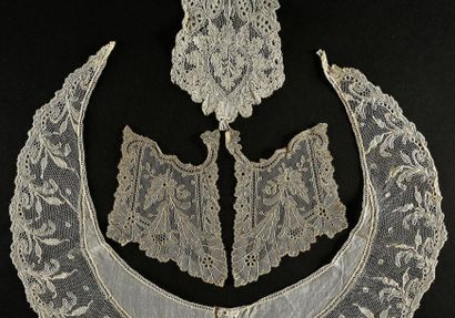 null Quatre dentelles en Chantilly blanc, fuseaux, fin du XIXe siècle.
En coton couleur...