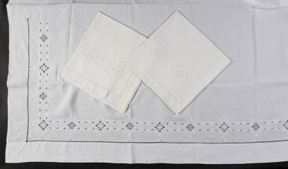 null Embroidered bed linen set with two pillowcases, early 20th century.
A bed linen...
