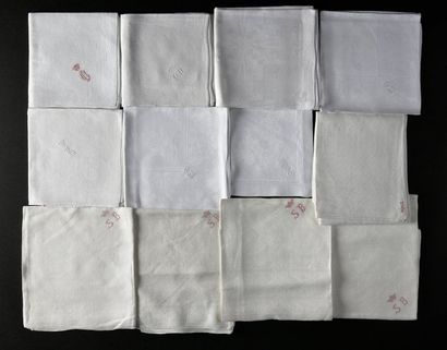 null Damask napkins, numerals and crown, 19th and early 20th century.
Eight napkins...