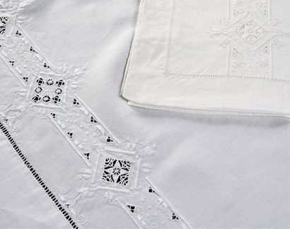 null Embroidered bed linen set with two pillowcases, early 20th century.
A bed linen...