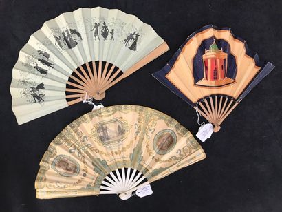null VIE PARISIENNE - Four folded fans, one for the "Trianon Palace Hôtel" in Versailles,...