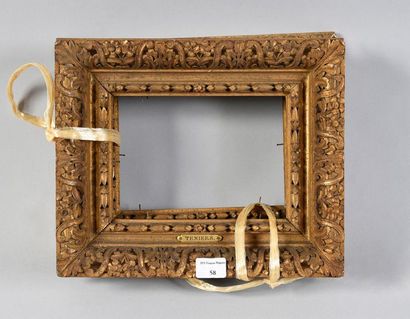 null Pair of carved and gilded wood frames with openwork decoration in the Louis...