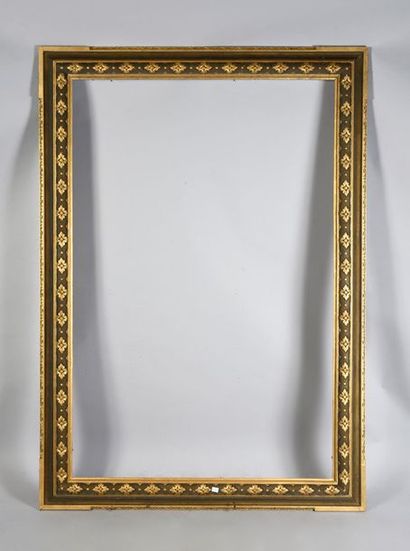 null Pair of large wooden frames with gilded and blackened stucco and upside down...