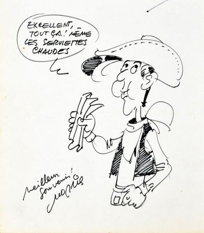 MORRIS, Maurice de Bevere, dit (1923-2001) 
Lucky Luke
Dédicace au feutre sur papier...