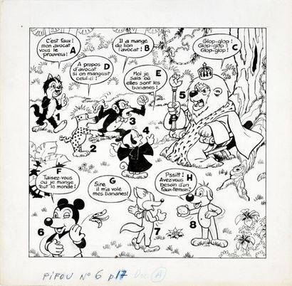 MOTTI, Michel (1934-2009) 
Pifou N°6. Octobre 1967. 
Illustration de personnages...