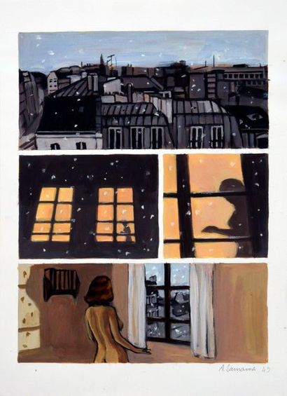 SAMAMA, Aude (1977) 
A l'ombre de la gloire. 
Acrylique sur papier pour la planche...