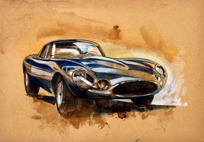 PAPAZOGLAKIS, Christian (1969) 
Jaguar Type E Lightweight 1963
Aquarelle, crayon...