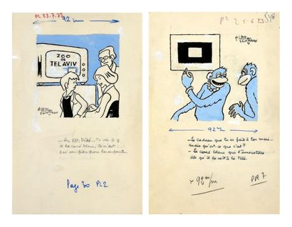 Saint-Ogan, Alain (1895-1973) 
A set of two press illustrations on the theme of television...