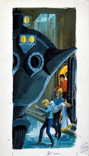 DISNEY (Studios) 
The submarine. 
Gouache on cardboard. Published in Mickey's Diary...